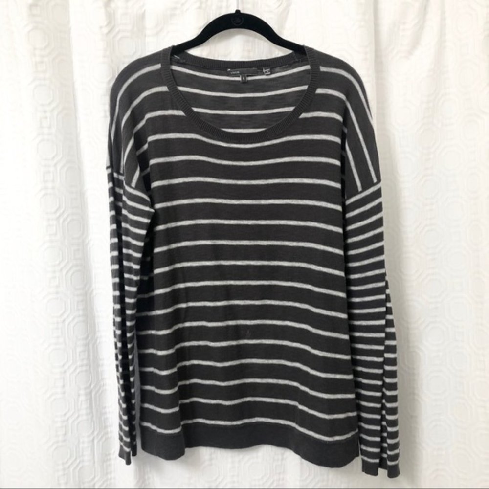 VINCE Gray & White Striped Cotton Sweater sz L